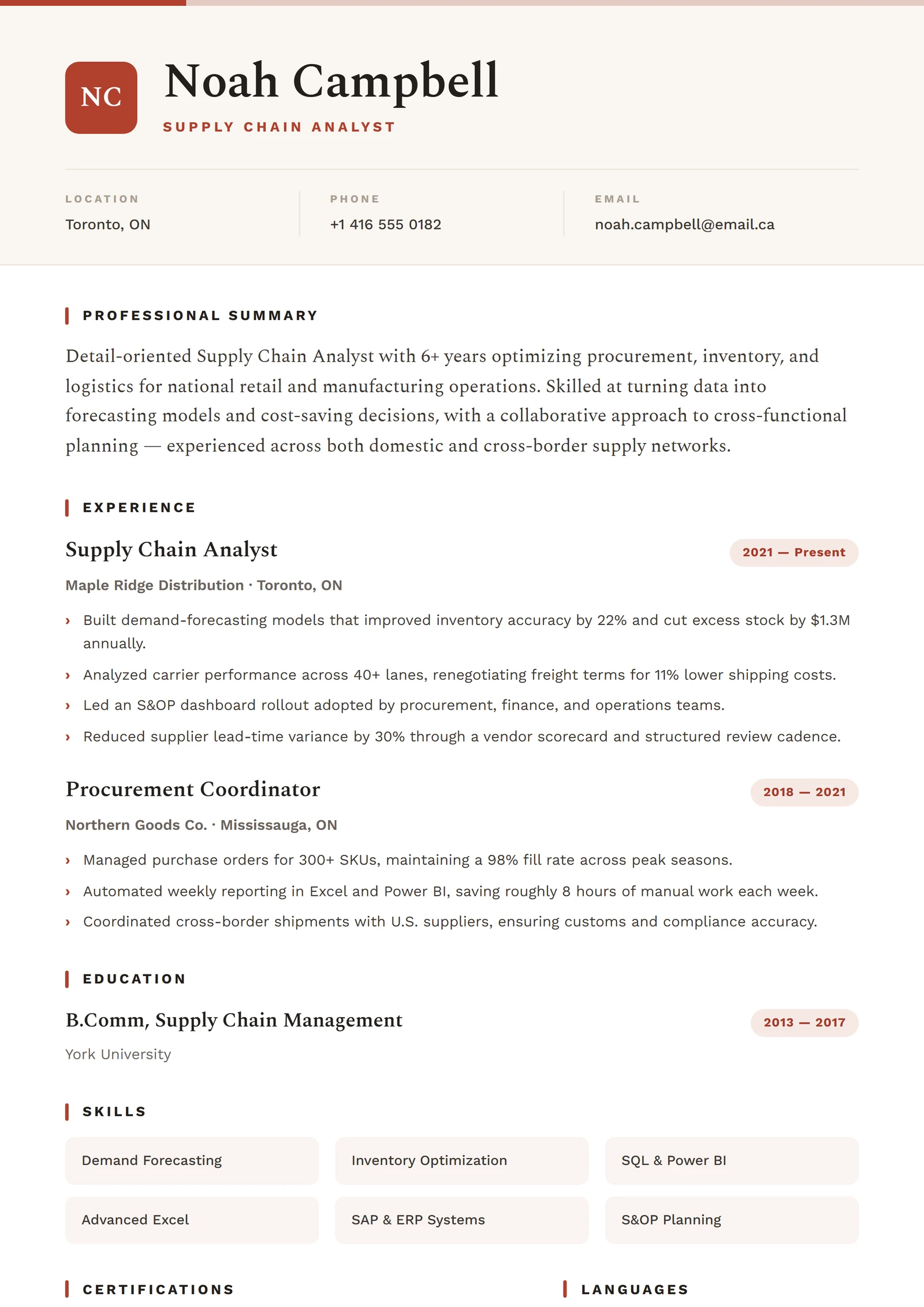 Canada résumé template — ProResume