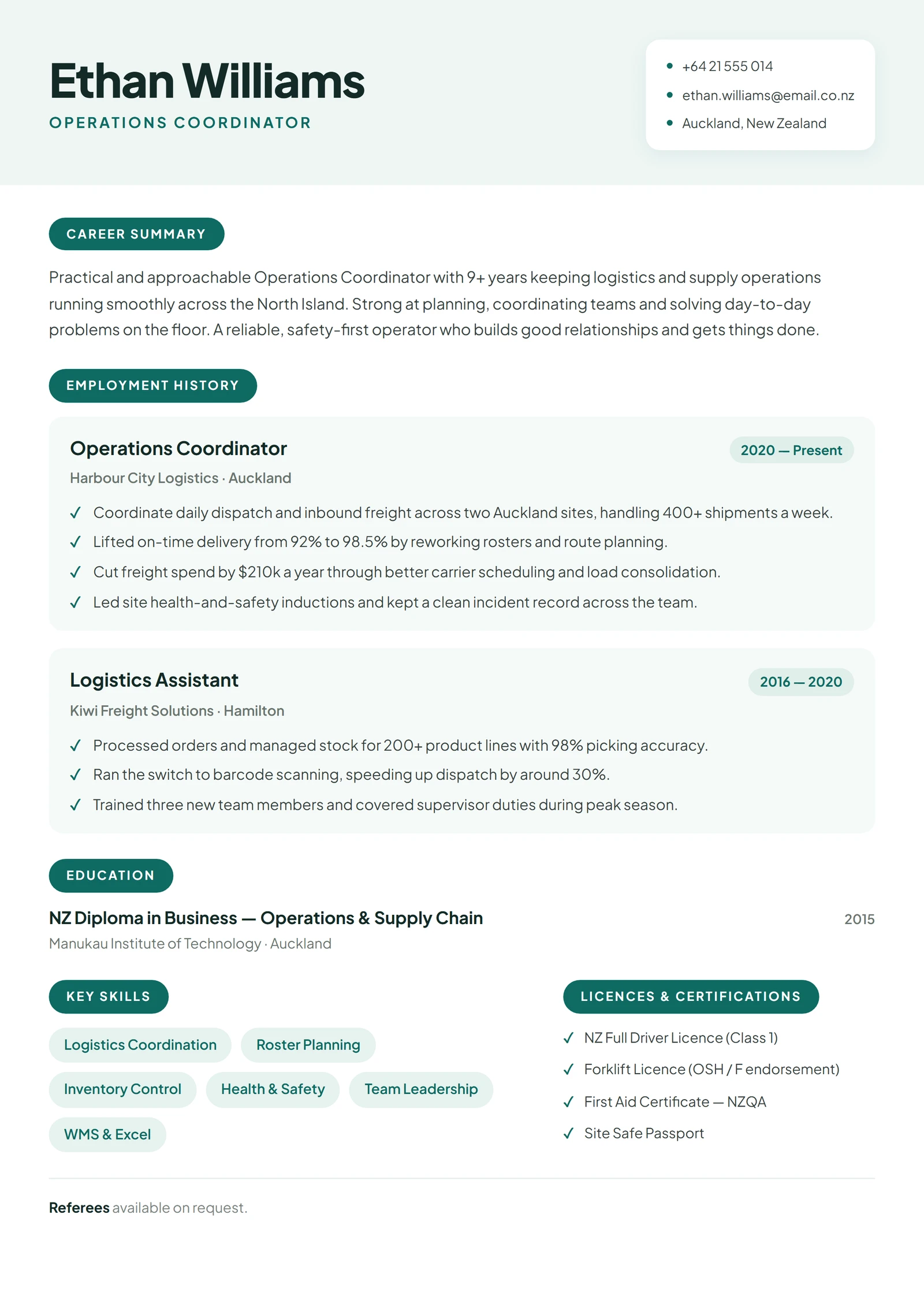 New Zealand résumé template — ProResume