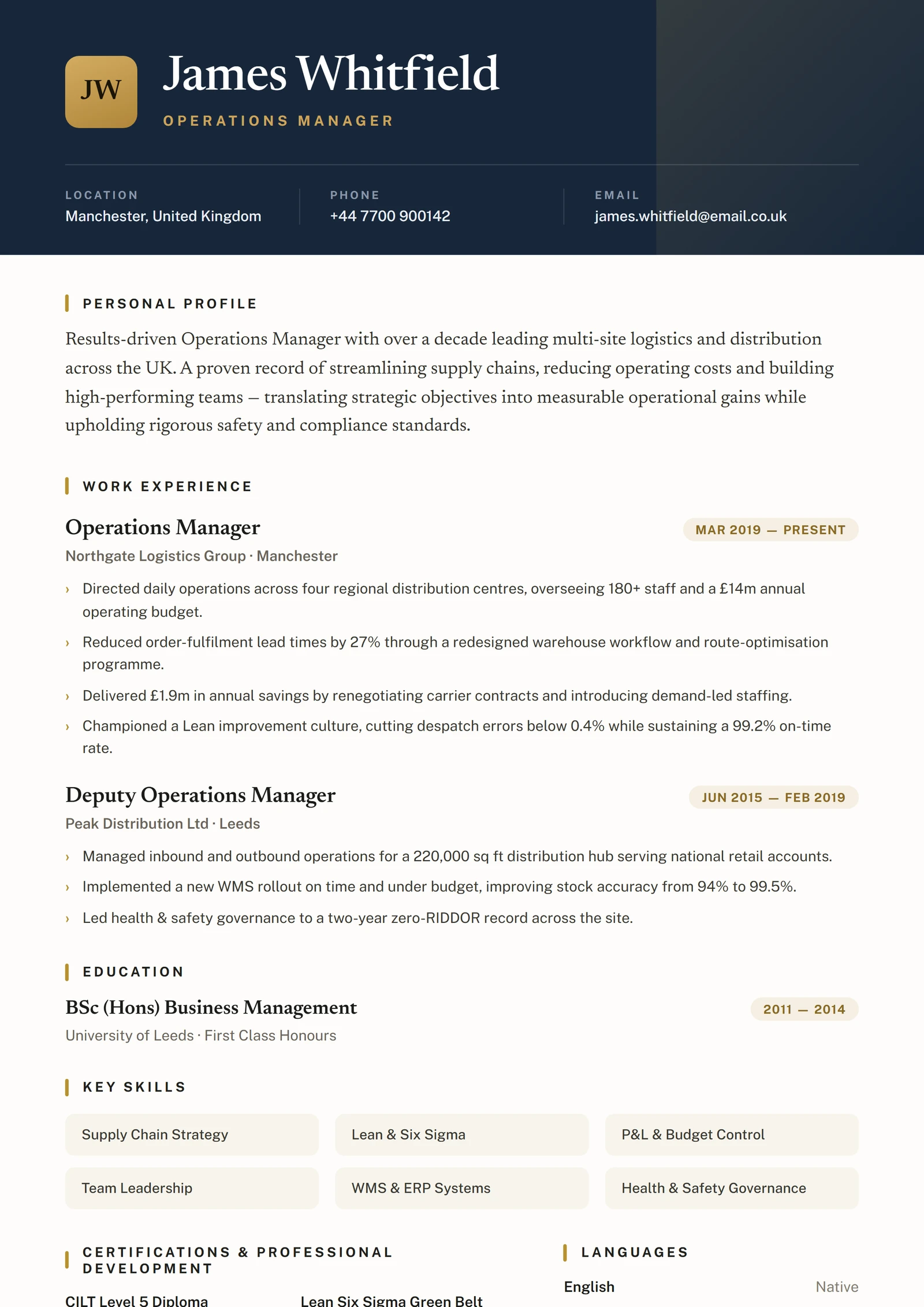 UK CV template — ProResume