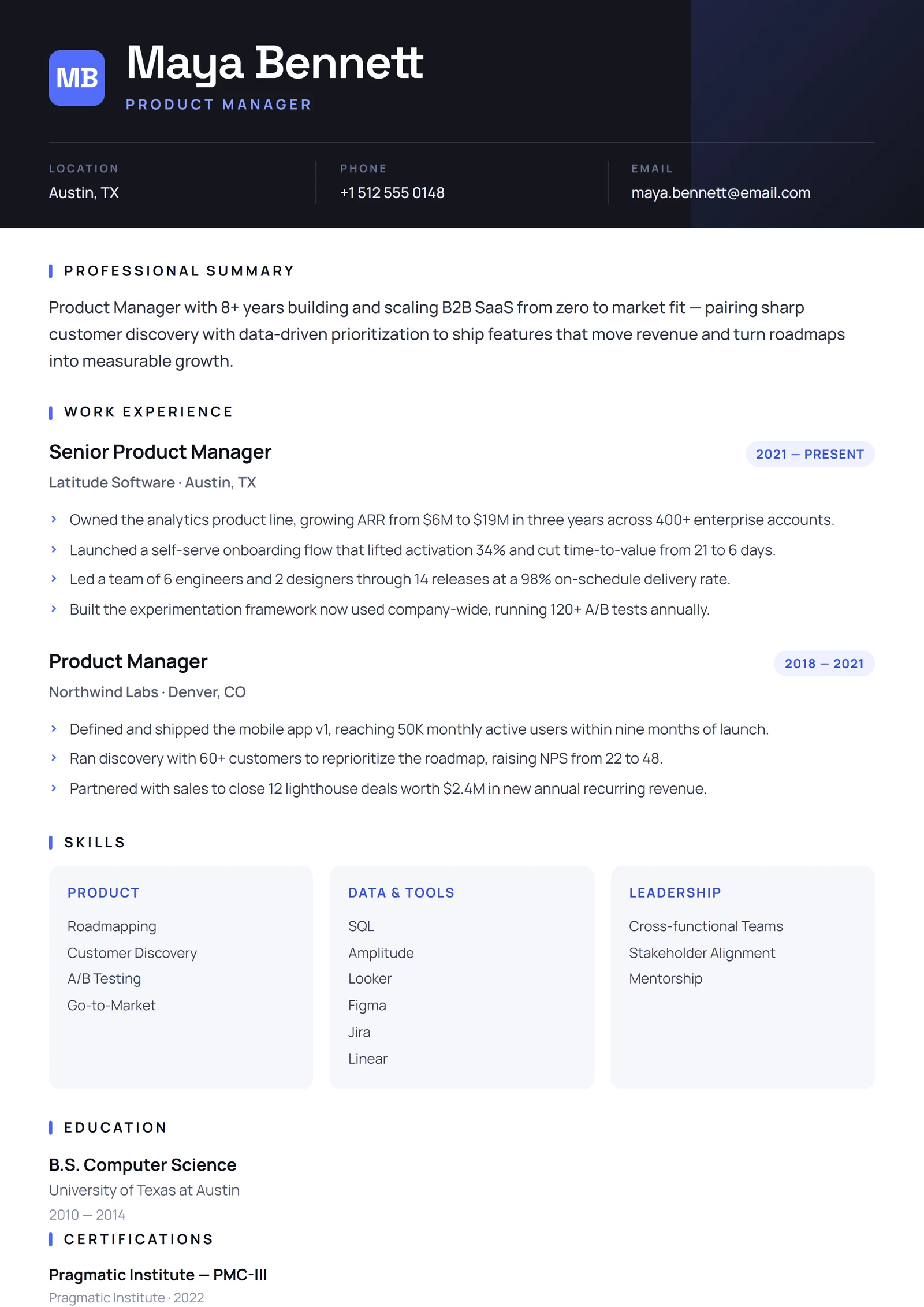 US résumé template — ProResume