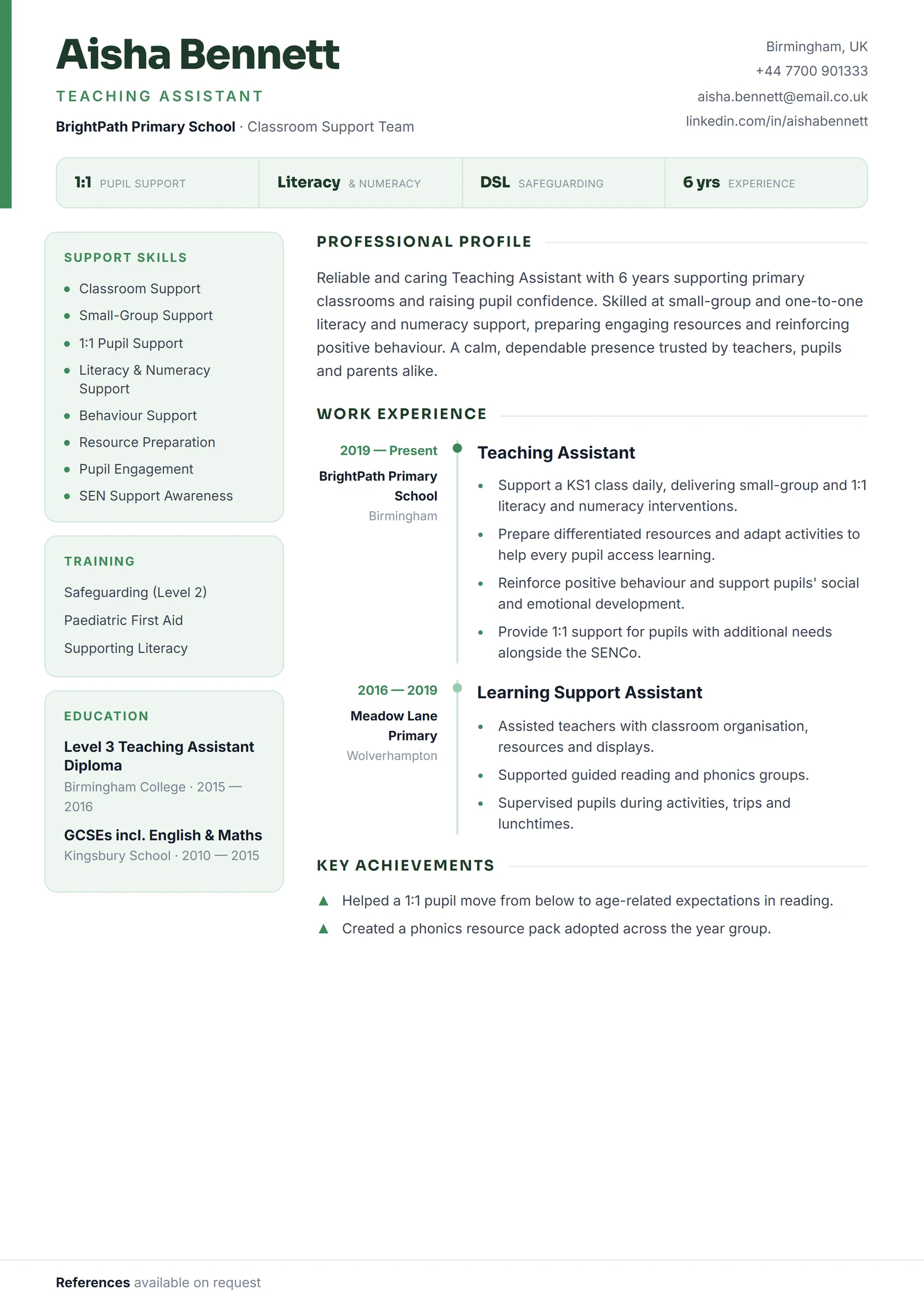 Teaching Assistant CV template — ProResume