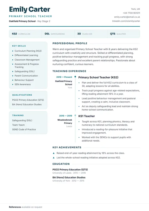 Education & Teaching résumé template preview