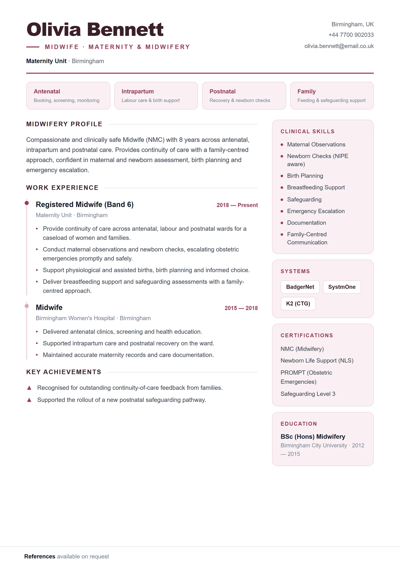Midwife CV template — ProResume