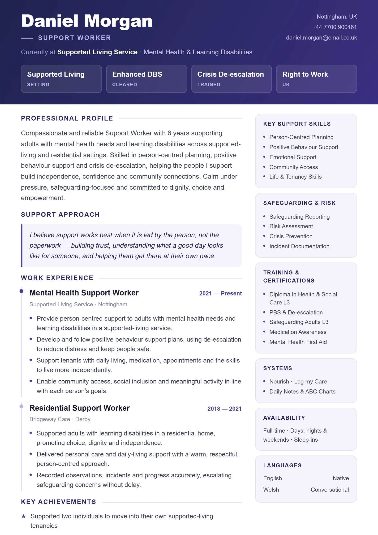 Support Worker CV template — ProResume
