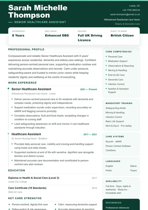 Healthcare & Nursing résumé template preview