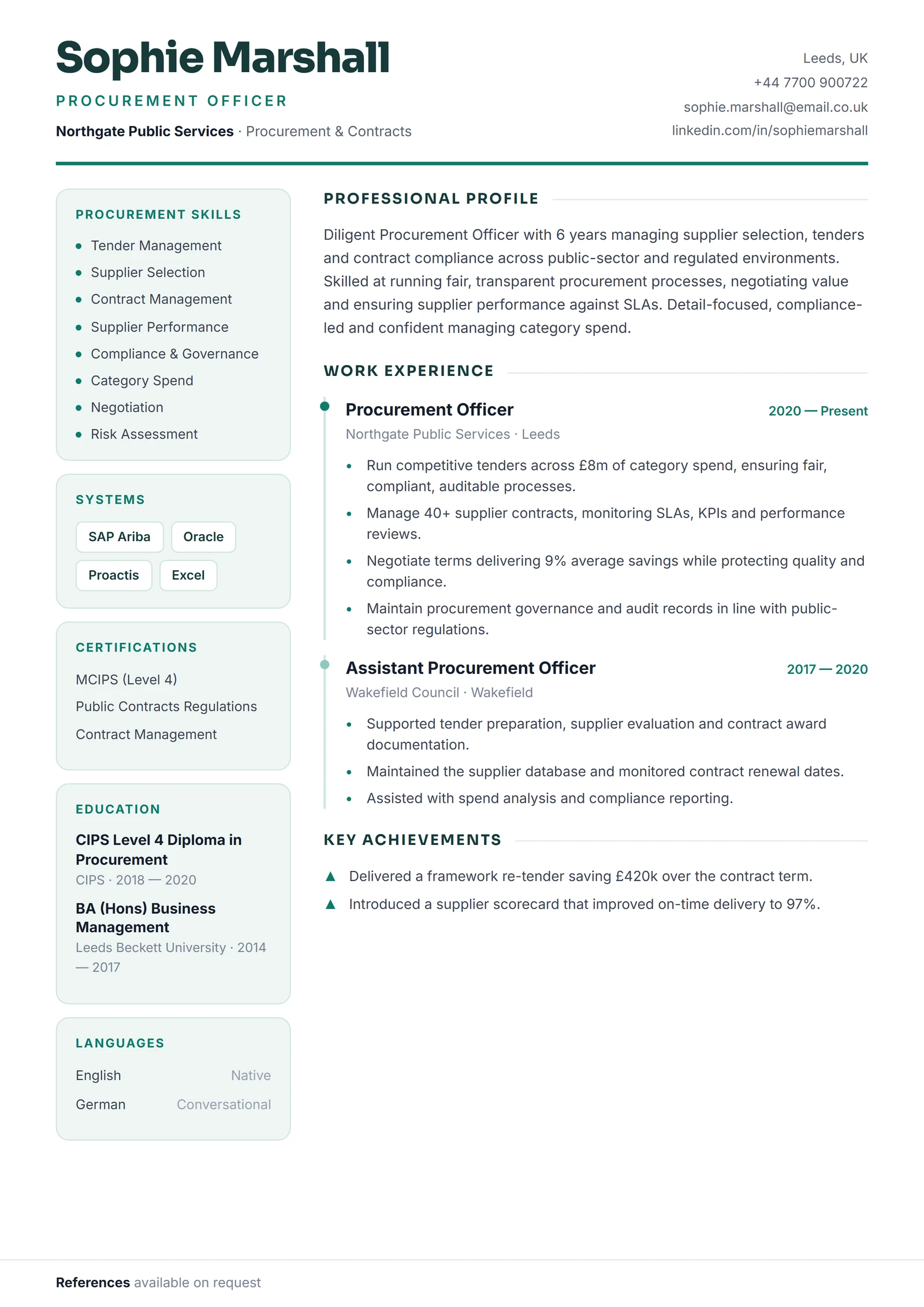 Procurement Officer CV résumé template preview