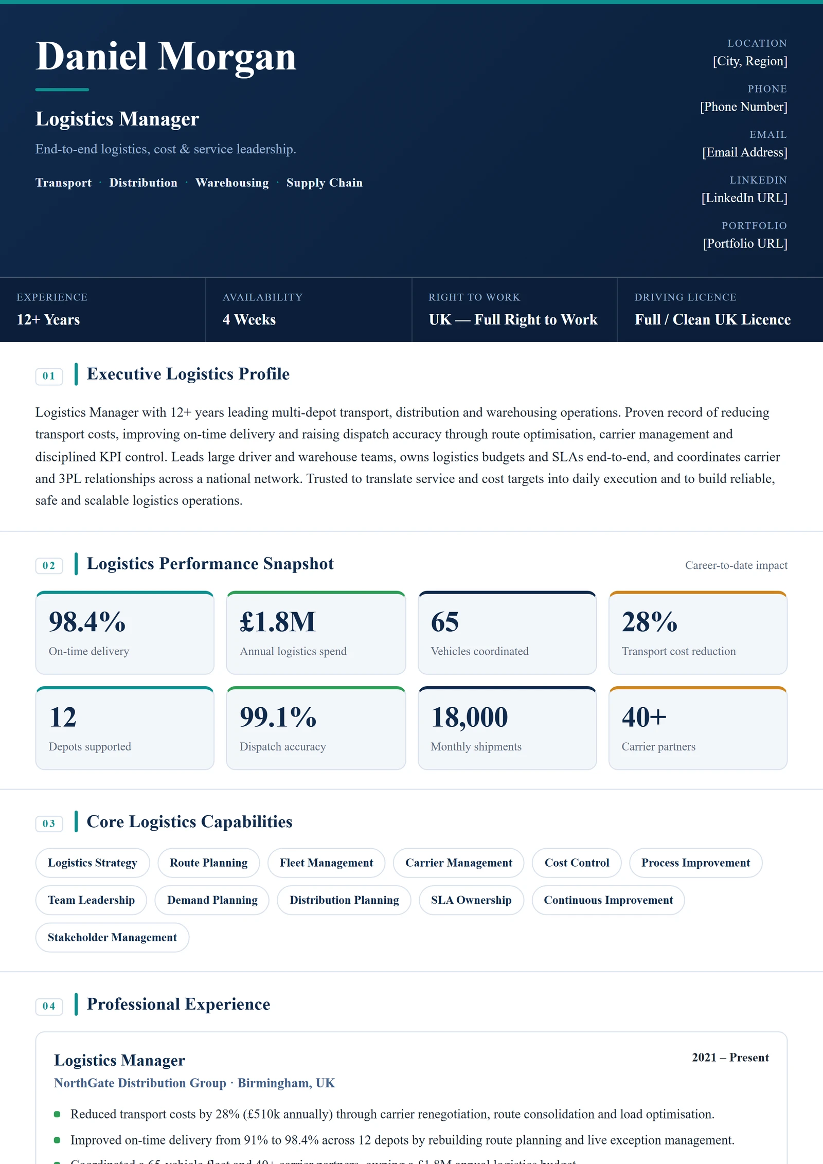 Logistics Manager CV template — ProResume
