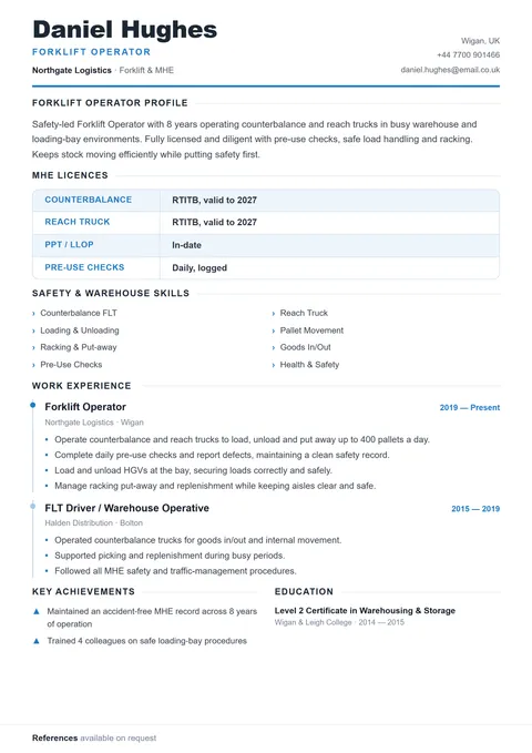 Skilled Trades résumé template preview