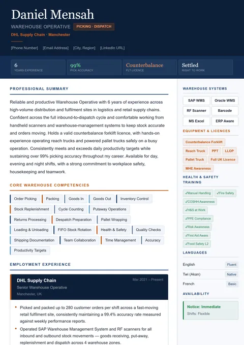 Operations & Logistics résumé template preview