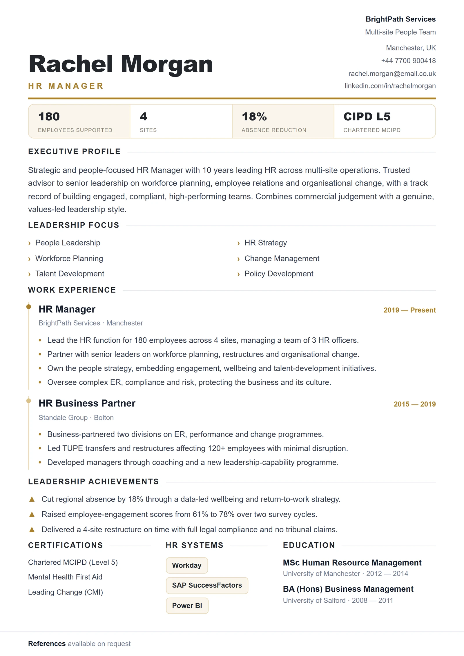 HR Manager CV template — ProResume