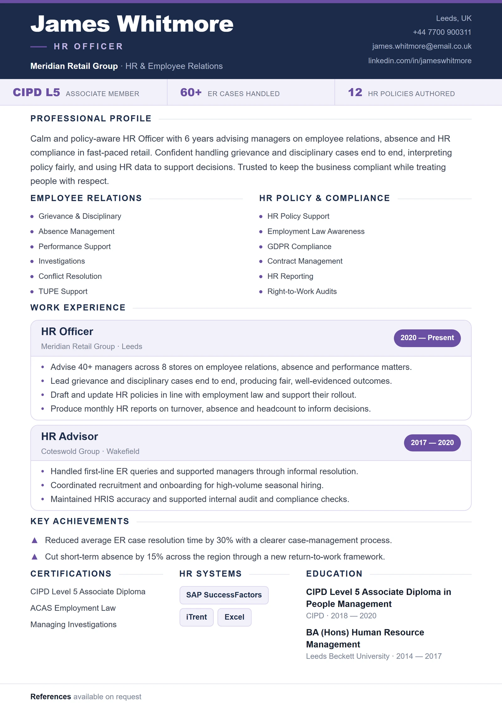 HR Officer CV résumé template preview