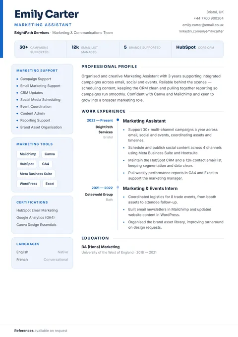 Marketing & Digital résumé template preview